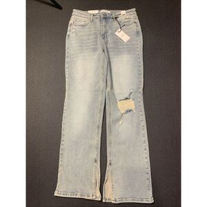 NEW JUDY BLUE ADRIAN HIGH RISE SLIT HEM‎ STRAIGHT LEG DENIM JEANS 13/31